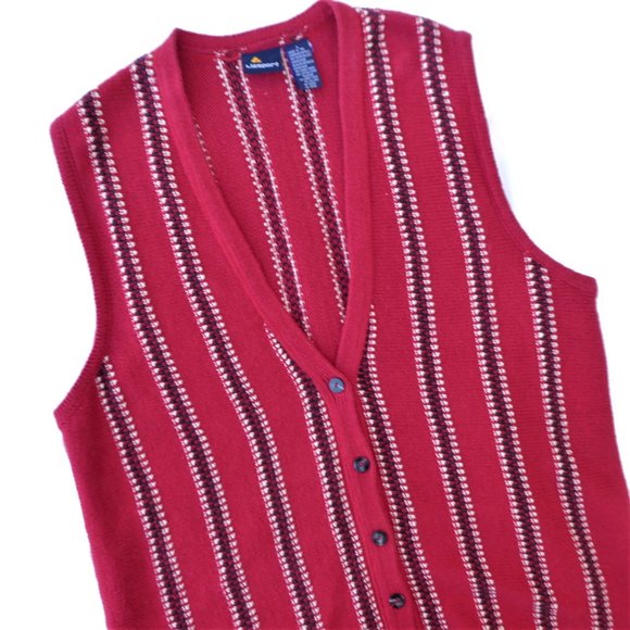 Vintage Sweaters - Vintage Red Cardigan Sweater Vest Ivy Embroidered Grandpa Button Front Stripe L
